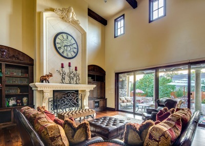 family room and custom fireplace